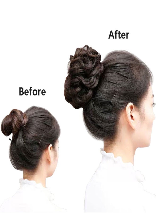 HAWAWA Messy Hair Bun, Synthetic Hair Extensions Curly Wavy Ponytail Hairpieces Hair Scrunchies with Elastic Rubber Band for Women Girls Updo Donut Brown Black - Image 3