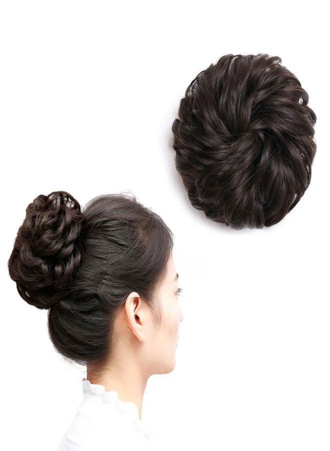 HAWAWA Messy Hair Bun, Synthetic Hair Extensions Curly Wavy Ponytail Hairpieces Hair Scrunchies with Elastic Rubber Band for Women Girls Updo Donut Brown Black - Image 1