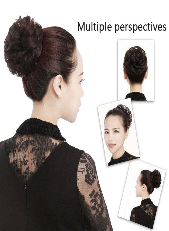HAWAWA Messy Hair Bun, Synthetic Hair Extensions Curly Wavy Ponytail Hairpieces Hair Scrunchies with Elastic Rubber Band for Women Girls Updo Donut Brown Black - Image 5