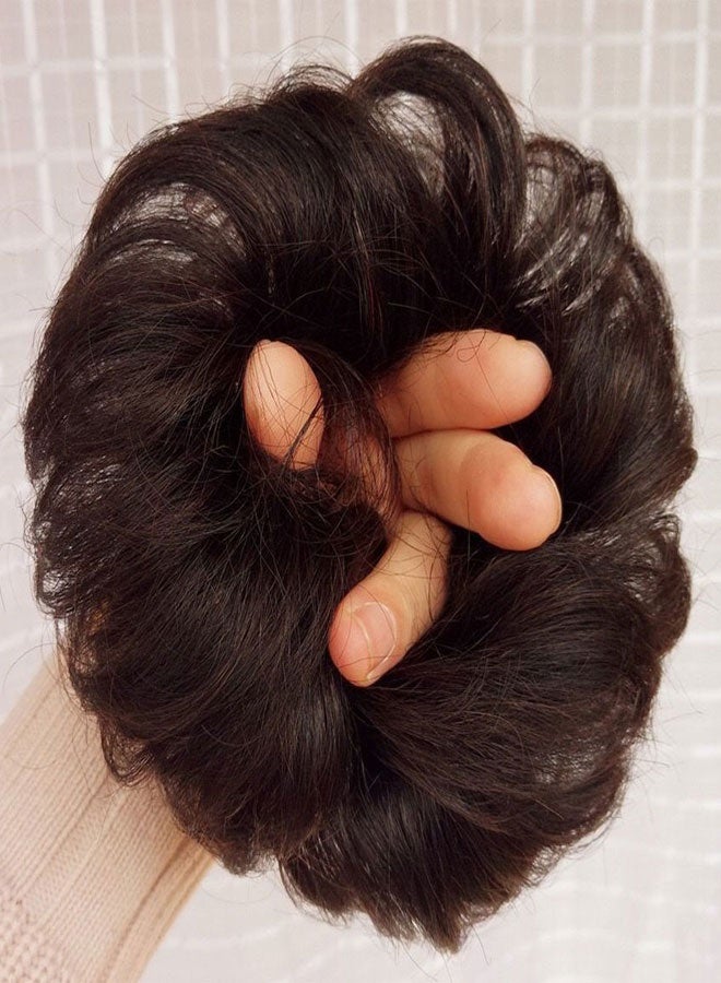 HAWAWA Messy Hair Bun, Synthetic Hair Extensions Curly Wavy Ponytail Hairpieces Hair Scrunchies with Elastic Rubber Band for Women Girls Updo Donut Brown Black - Image 4