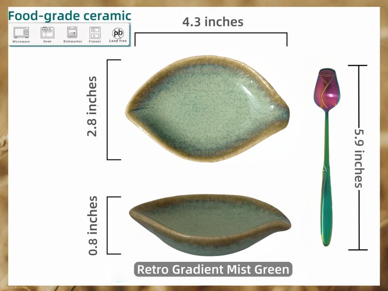 TOPYOKK Coffee Spoon and Rest for Coffee Bar Accessories, Leaf Small Spoon Rest for Coffee Station, Tea Spoon Rest Tea Spoon Holder Teaspoon Rest, 1 PC (Retro Mist Green with Rainbow Rose Spoon) - Image 4