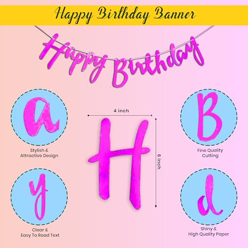 1iAM Happy Birthday Decoration Items for Girls | Pack of 45 - 1pc Banner, Net, Light, Arch & 41pcs Balloons | Romantic Pink White Golden Cabana Birthday Decoration Kit for Wife | Party Supplies - Image 4