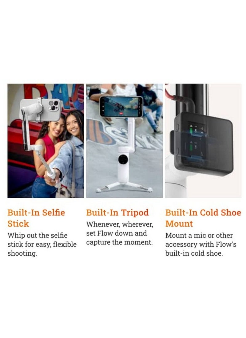 Insta360 - Insta360 Flow Al-Powered Smartphone Gimbal Stabilizer with 3-Axis Stabilization Deep Track 3.0 1-Step Rapid Deploy Built-In Selfie Stick & Tripod Smart Wheel Control - White - Image 1