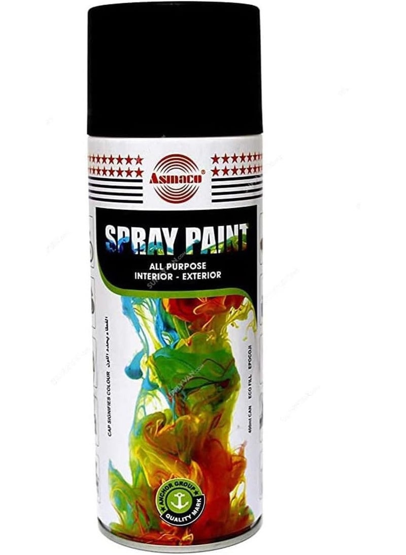 Asmaco Quick Drying Smooth Finish Premium Quality Durable High-Gloss Spray Paint Black 400ml