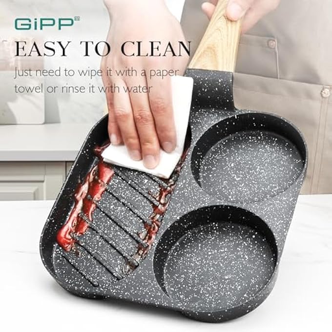 GIPP Non Stick Egg Pan  Section Breakfast Frying Pan Grill Pan With HeatResistant Handle Omelette Pan Compatible With All Stovetops Pfoa Free Gray 3 Hole - Image 5