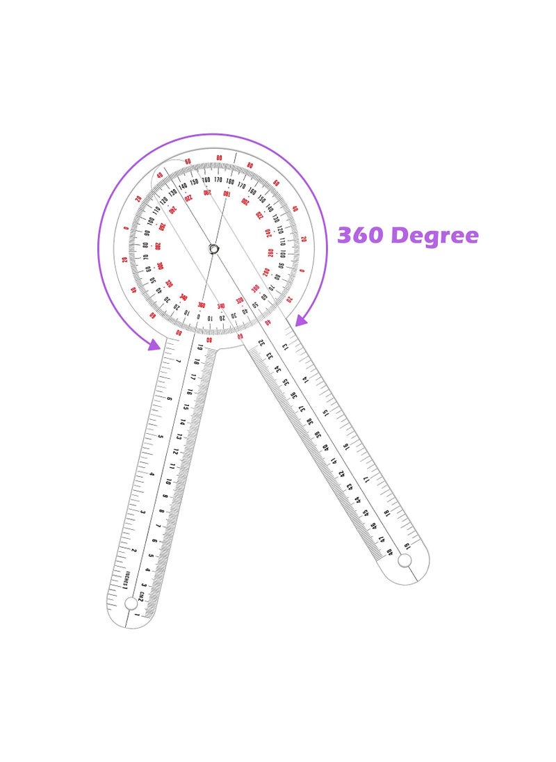 SYOSI Transparent Goniometer, 12 Inch Orthopedic Angle Ruler Plastic Goniometer 360 Degree for Body Measuring Tape Goniometer Protractor Ruler  - Image 3