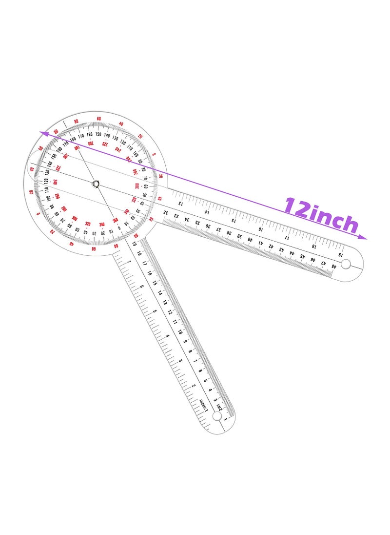 SYOSI Transparent Goniometer, 12 Inch Orthopedic Angle Ruler Plastic Goniometer 360 Degree for Body Measuring Tape Goniometer Protractor Ruler  - Image 2