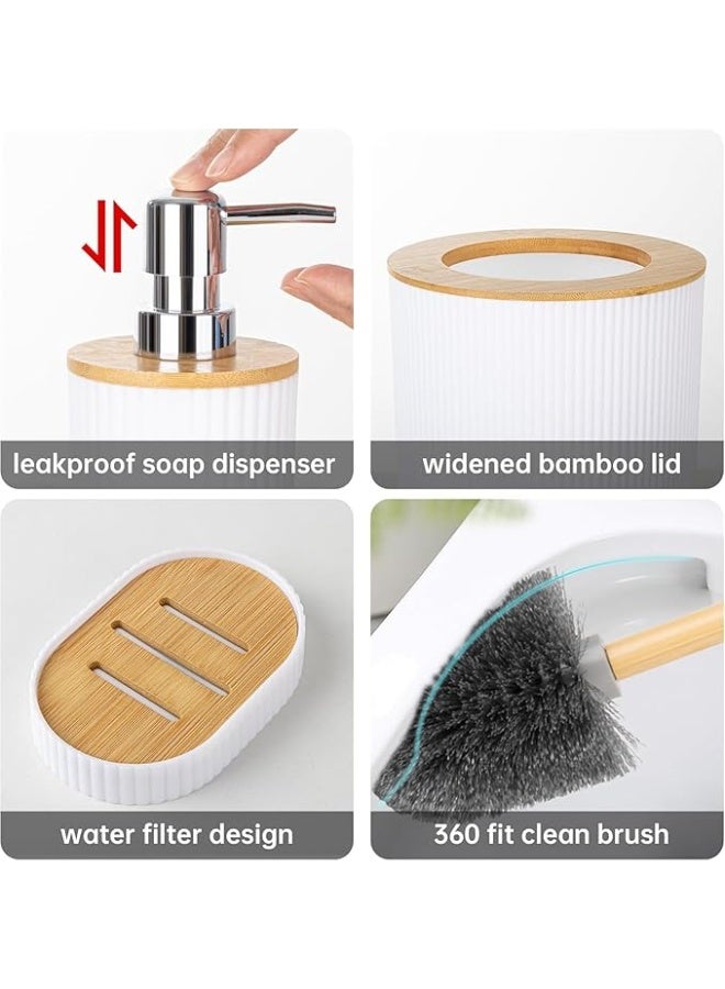 Fun Memories Bathroom Accessories Set 6 Piece Bath Ensemble Includes Toothbrush Holder, Soap Dispenser, Toothbrush Cup, Soap Dish for Decorative Countertop and Housewarming Gift (White) UAE - Image 4