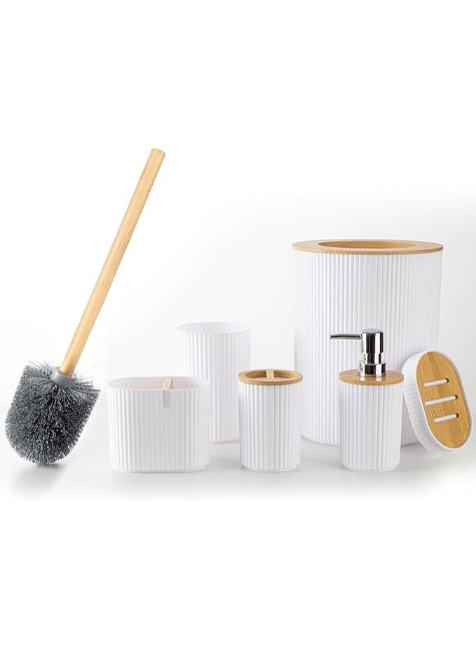 Fun Memories Bathroom Accessories Set 6 Piece Bath Ensemble Includes Toothbrush Holder, Soap Dispenser, Toothbrush Cup, Soap Dish for Decorative Countertop and Housewarming Gift (White) UAE - Image 1