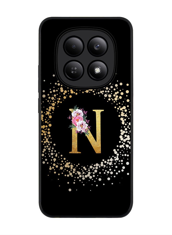 For Xiaomi Redmi Note 15 4G Case,Slim fit Camera Protection, Shockproof Thin Phone cover  - Custom Monogram Floral - N ( Black )
