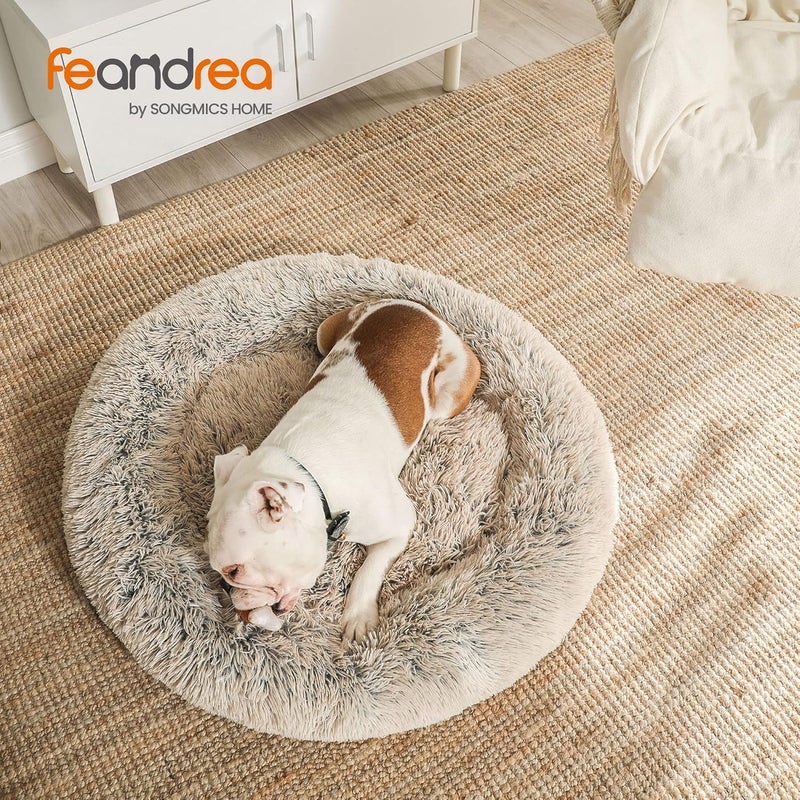 فياندريا سرير الكلاب فياندريا، سرير الدونات الدائري، أريكة، وسادة مركزية قابلة للإزالة والغسل، قماش فرو ناعم، قطر 80 سم، كاكي أومبري PGW040S01 - Image 2