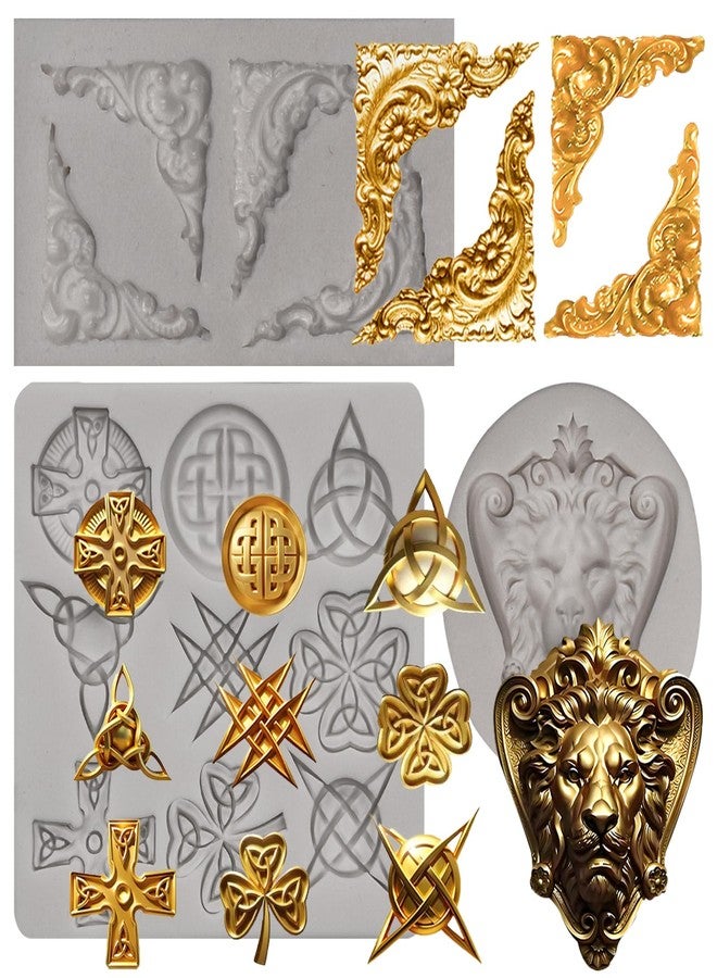 Caregene Lion Head Silicone Molds Decorative Celtic Knot Clay Mold Corner Silicone Molds for Furniture Jewelry Box Gifts Box - Image 1