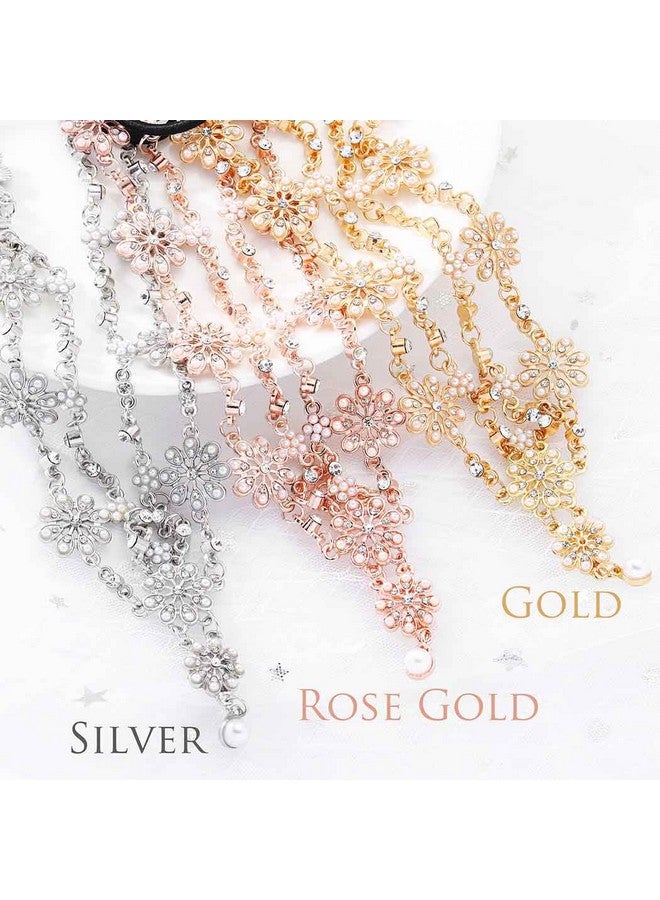 Aceorna Wedding Headbands Chain Floral Head Jewelry Hair Pieces Crystal Pearl Head Chains Headpiece Festival Holloween Costume Bridal Hair Accessories For Women And Girls (Rose Gold) - Image 2