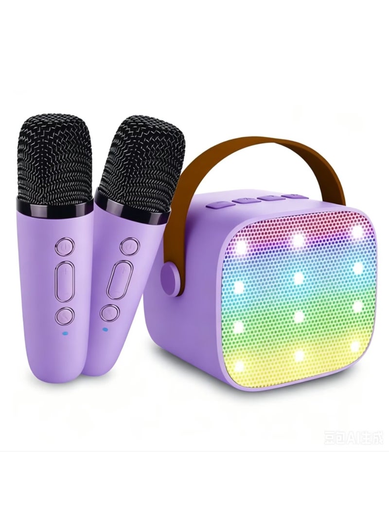 Ruinengda Kids Mini Karaoke Machine 2 Wireless Microphones Bluetooth Speaker 18 Pre-Loaded Songs Birthday Gifts with Colorful Lights【Purple】 - Image 1