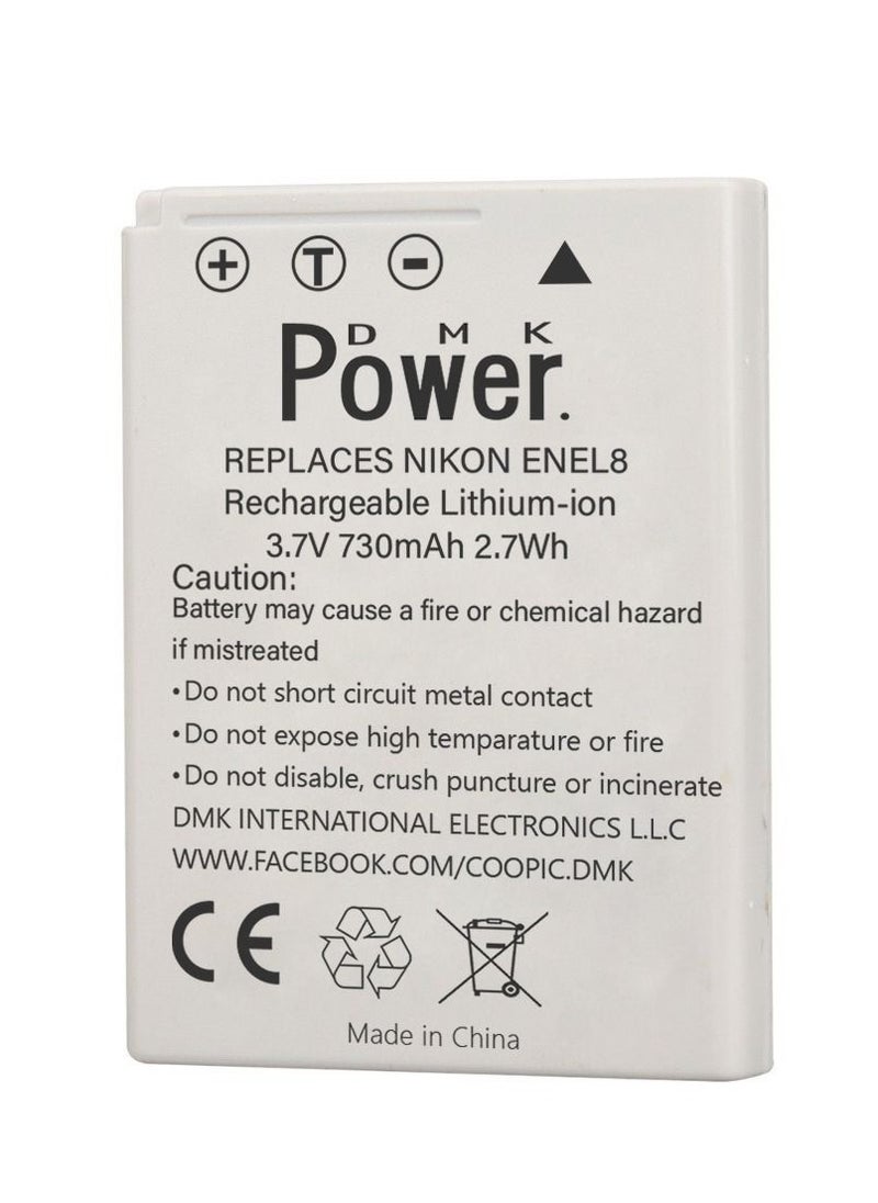 DMK Power 2x EN-EL8 730mAh Camera Battery Compatible with Nikon Coolpix P1 P2 S1 S2 S3 S5 S6 S7 S7c Coolpix S8 S9 S50 S51 S51c S52 S52c Cool-Station MV-11 MV-121