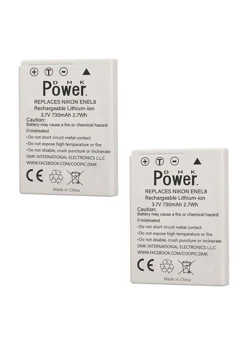 DMK Power 2x EN-EL8 730mAh Camera Battery Compatible with Nikon Coolpix P1 P2 S1 S2 S3 S5 S6 S7 S7c Coolpix S8 S9 S50 S51 S51c S52 S52c Cool-Station MV-11 MV-121