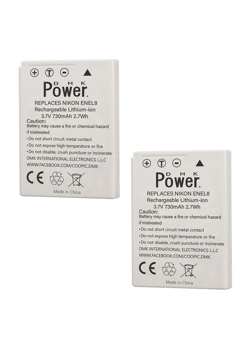 DMK Power 2x EN-EL8 730mAh Camera Battery Compatible with Nikon Coolpix P1 P2 S1 S2 S3 S5 S6 S7 S7c Coolpix S8 S9 S50 S51 S51c S52 S52c Cool-Station MV-11 MV-121