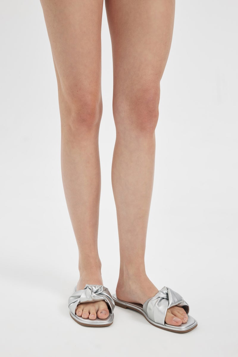 DeFacto Grey Woman Woman Flat Sole Single Strap Faux Leather Slippers Casual - Image 2