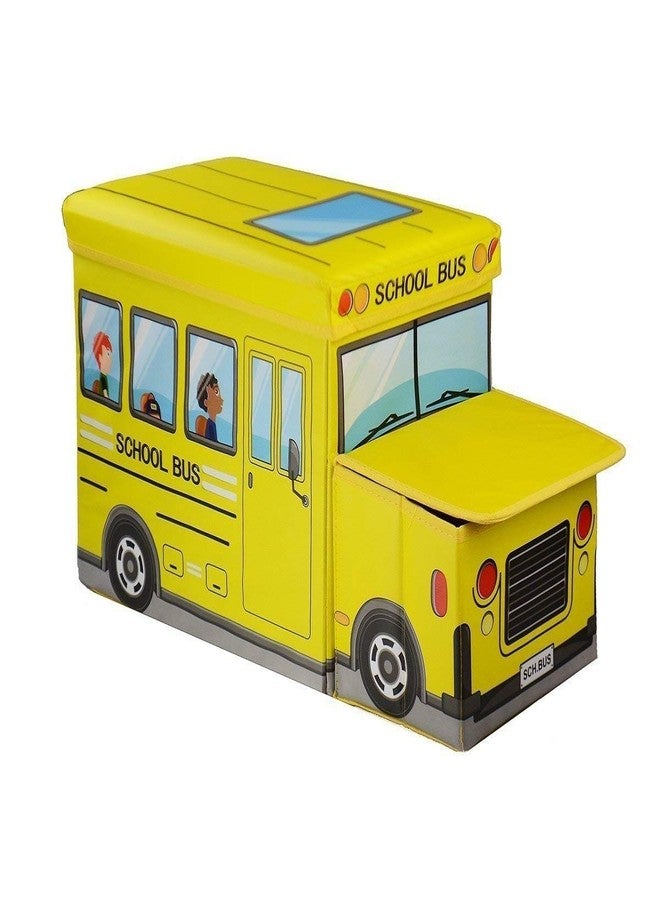 4AJ BAZAAR Foldable Storage and Toy Box - Stool Bus Shaped (Yellow) - Image 1