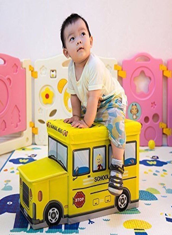 4AJ BAZAAR Foldable Storage and Toy Box - Stool Bus Shaped (Yellow) - Image 4