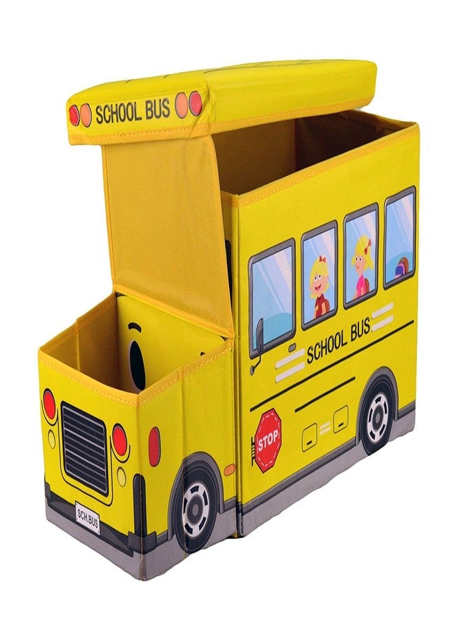 4AJ BAZAAR Foldable Storage and Toy Box - Stool Bus Shaped (Yellow) - Image 2
