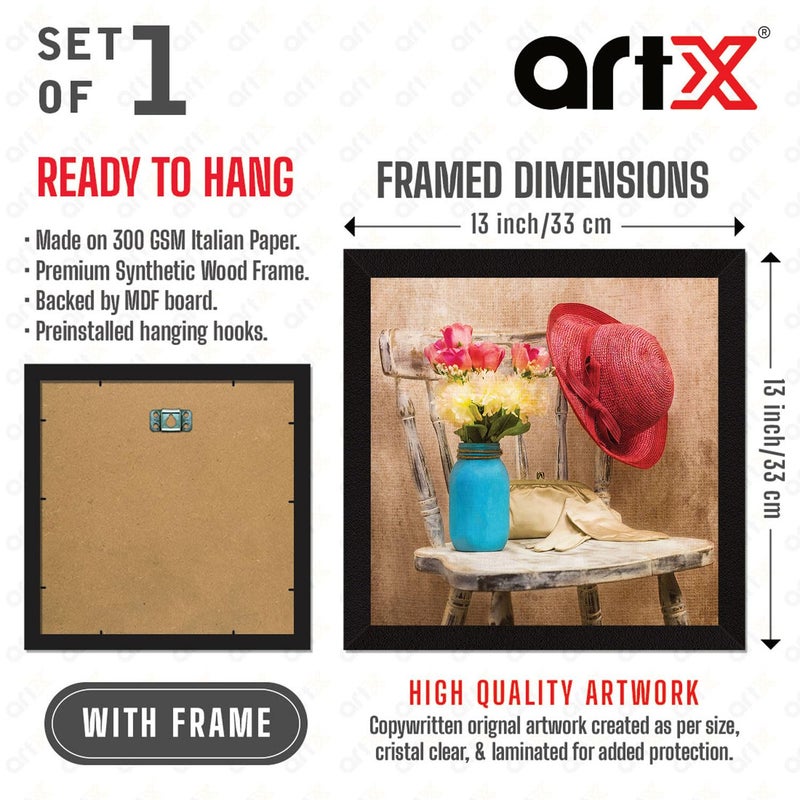 ArtX Paper Flower Wall Art Framed Painting Wall Decor For Living Room Multicolor Floral 13 X 13 inches Set of 1 AXB00341FLR - Image 2