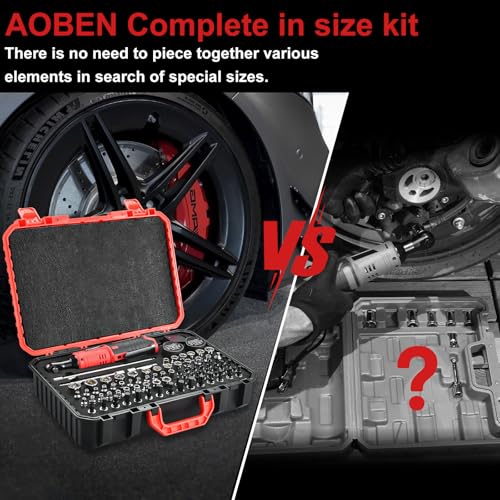 AOBEN Cordless Electric Ratchet Wrench with 83pc 1/4" to 3/8" impact sockets set,12V Electric Wrench with Variable Speed,3/8" to 1/4" Adapter, 3" Extension Bar - Image 3