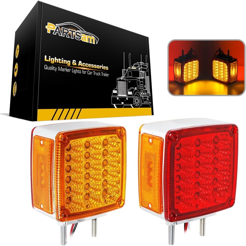 Partsam 2x Truck Trailer Square LED Stop Turn Tail Light - Image 1