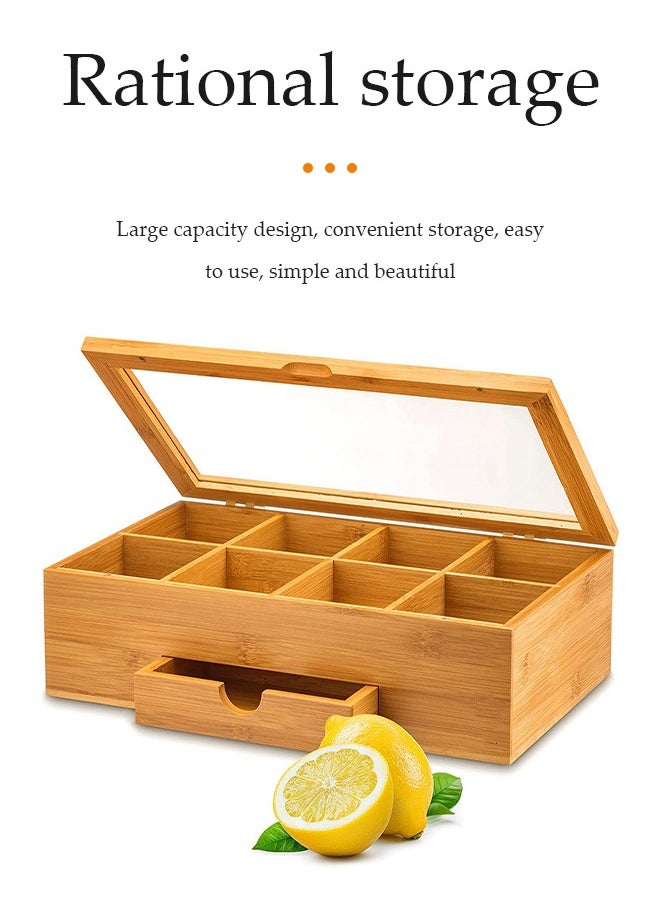 DUNISO Tea Bag Organizer Storage Box, wooden tea bag storage box, flip top tea bag rack, food storage container, with drawers, suitable for home, restaurant, and office use，13*8*4in  - Image 5