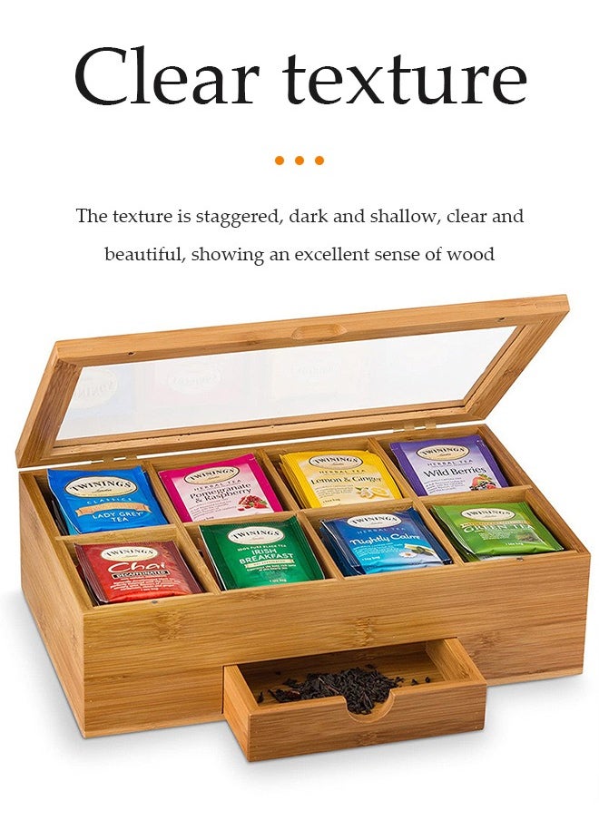DUNISO Tea Bag Organizer Storage Box, wooden tea bag storage box, flip top tea bag rack, food storage container, with drawers, suitable for home, restaurant, and office use，13*8*4in  - Image 4