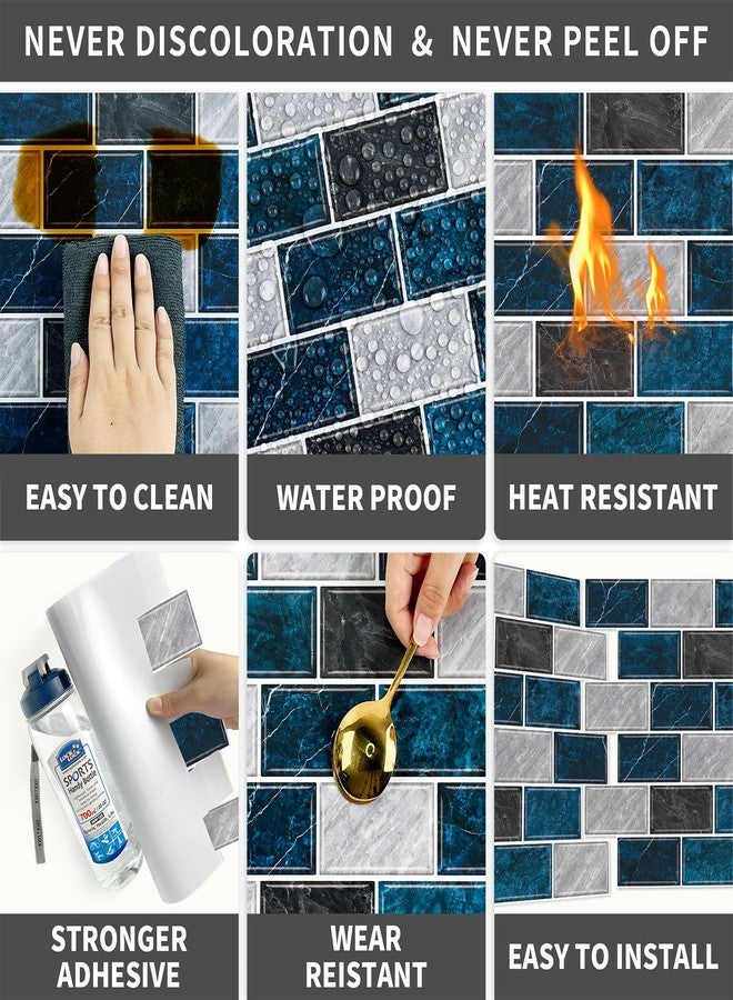 URCOLOR 10-Sheet Backsplash Tile for Kitchen Peel and Stick,12"x12" Self Adhesive Wall Tiles Stick on Back Splashes for Bathroom Blue Marble Look - Image 4