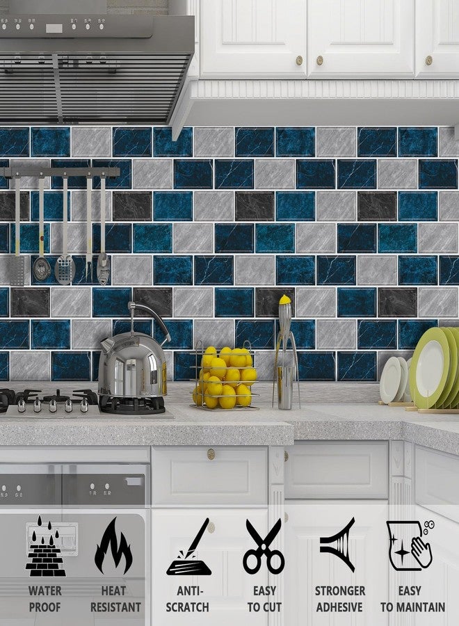 URCOLOR 10-Sheet Backsplash Tile for Kitchen Peel and Stick,12"x12" Self Adhesive Wall Tiles Stick on Back Splashes for Bathroom Blue Marble Look - Image 3