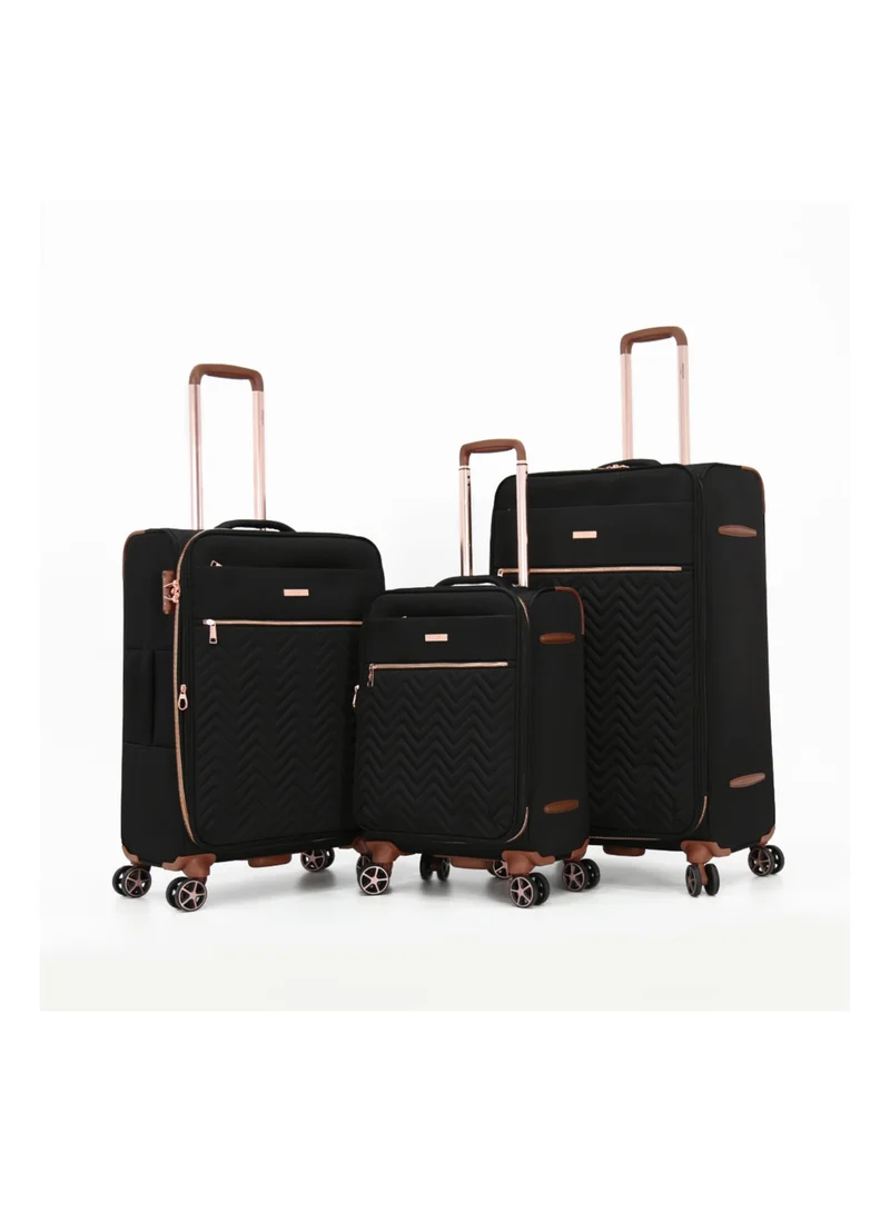 AMERICAN FLYER Softside Luggage Trolley Bag 3 Pieces Set,Black (S-20",M-24",L-28")