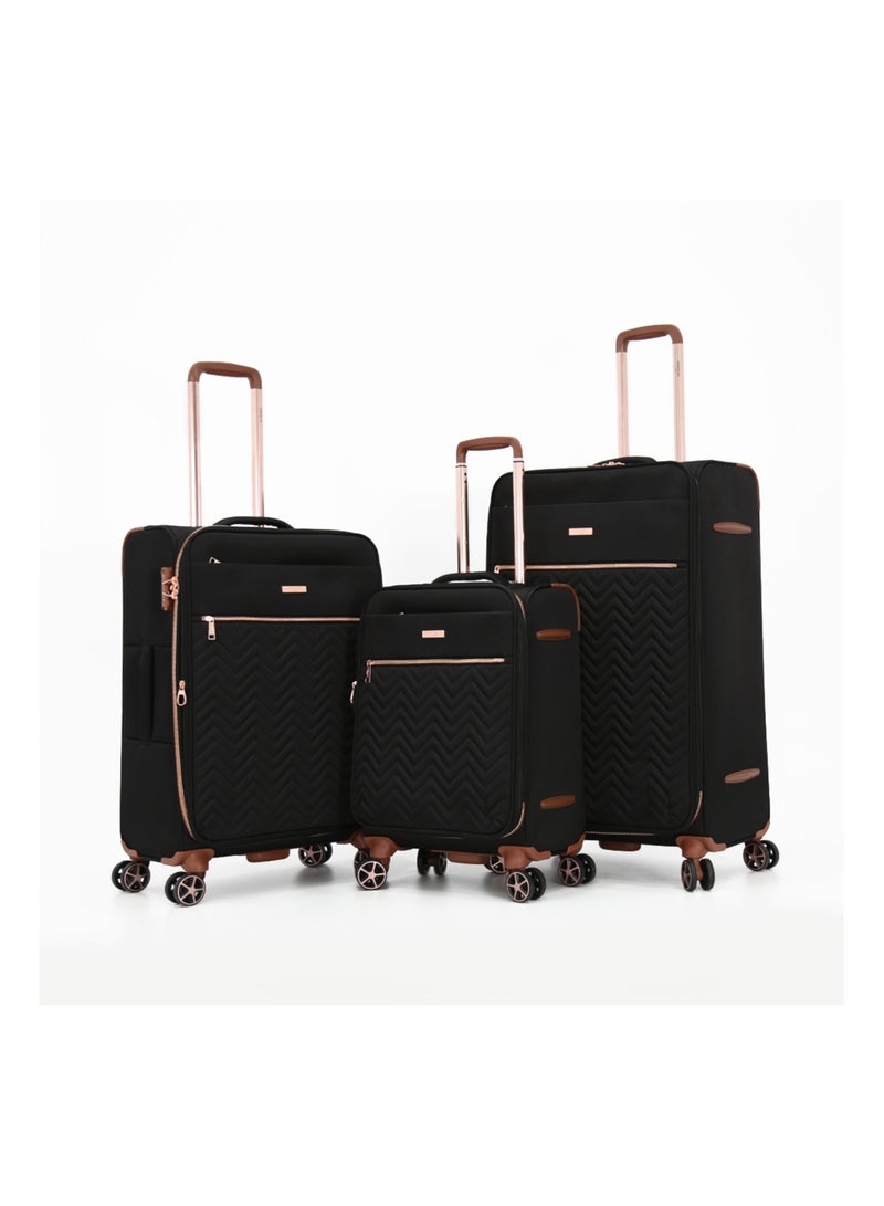 AMERICAN FLYER Softside Luggage Trolley Bag 3 Pieces Set,Black (S-20",M-24",L-28") - Image 1