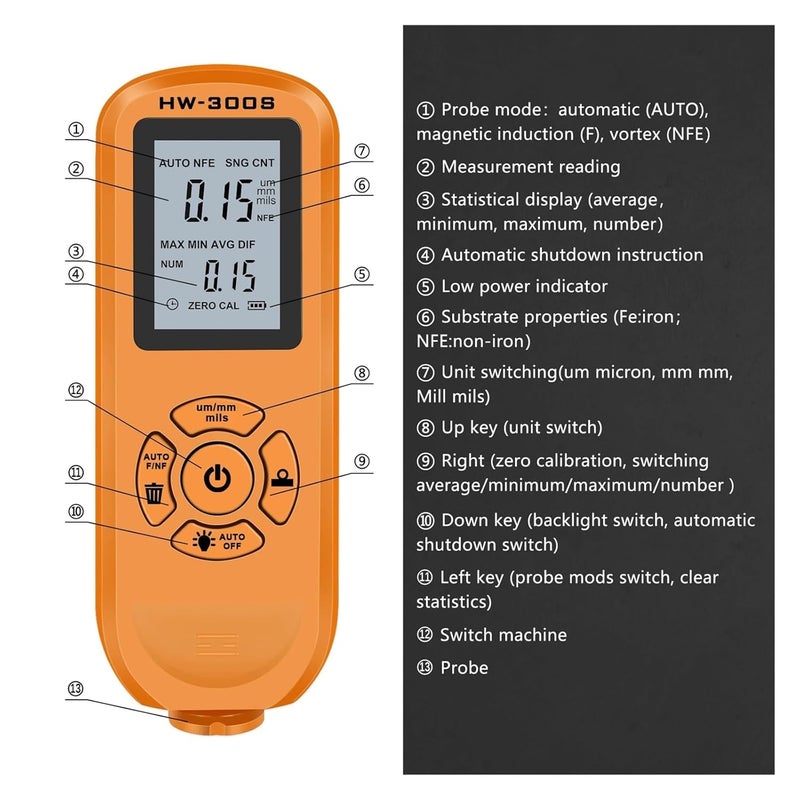 مقياس سمك الطلاء الفضي 0-2000 ميكرومتر محلل فيلم الطلاء عالي الدقة - Image 5