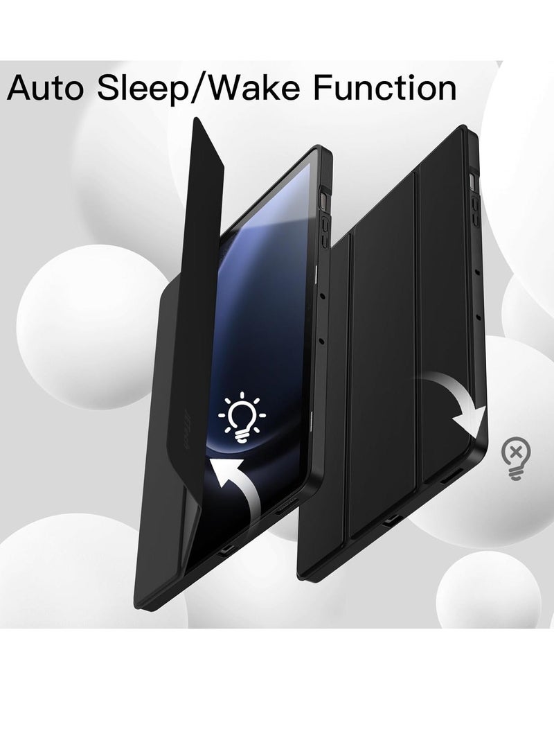 MUNTAQI Case for Samsung Galaxy Tab S9 FE+ / S9 FE Plus 12.4-Inch – Soft TPU Tri-Fold Stand Protective Cover with S Pen Holder, S Pen Charging Support, Auto Wake/Sleep (Black) - Image 5