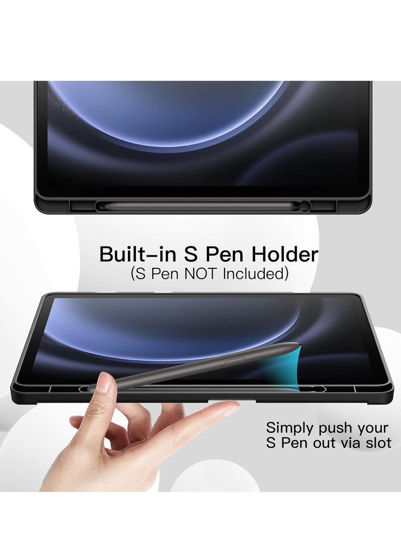 MUNTAQI Case for Samsung Galaxy Tab S9 FE+ / S9 FE Plus 12.4-Inch – Soft TPU Tri-Fold Stand Protective Cover with S Pen Holder, S Pen Charging Support, Auto Wake/Sleep (Black) - Image 3