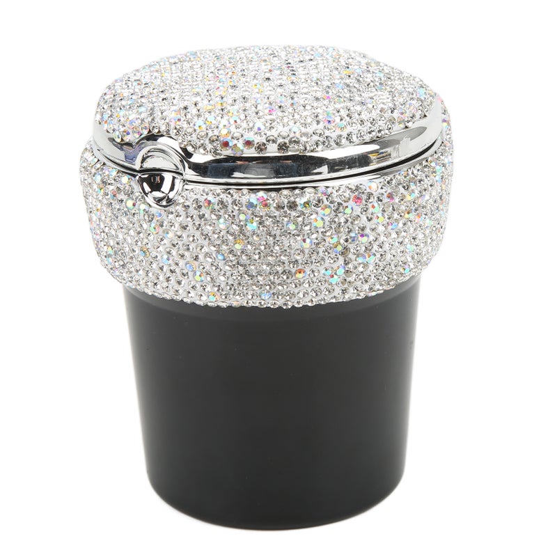 Car Ashtray DiamondStudded Smokeless Container with LED Light Indicator Multifunctional Universal(White ) - Image 5
