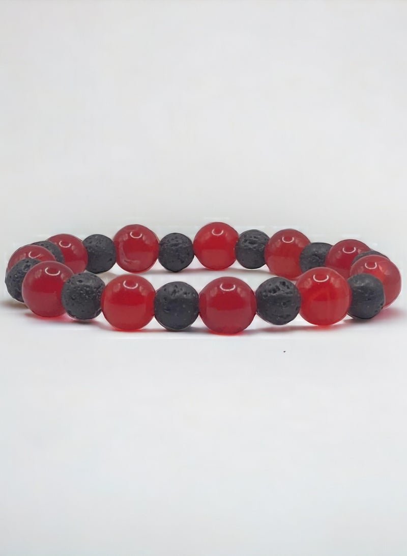 HADIGEMS 10mm Red Agate And Lava Beads Stretch Bracelet - Image 4