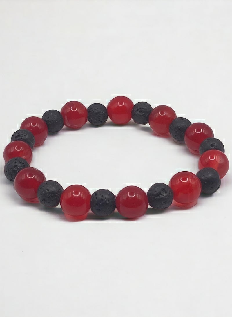 HADIGEMS 10mm Red Agate And Lava Beads Stretch Bracelet - Image 5
