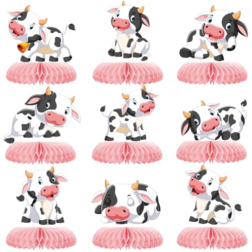 ZCPTZ 9 Pcs Pink Cow Honeycomb Centerpieces Farm Animals Cow Table Topper Honeycomb Pink Cow Theme Party Honeycomb 3D Cow Print Table Decoration for Party Baby Shower Western Party Supplies - Image 1