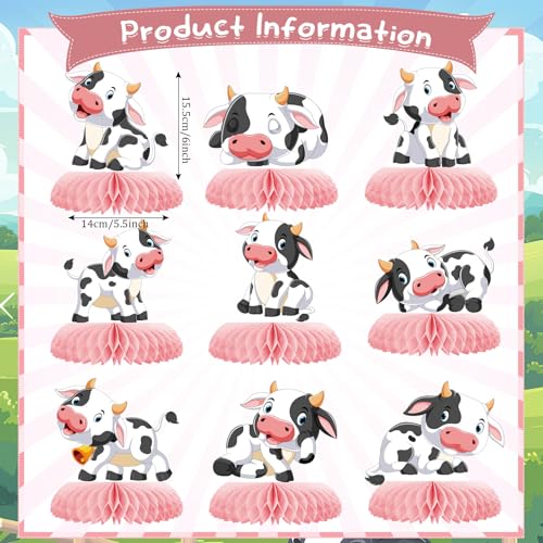 ZCPTZ 9 Pcs Pink Cow Honeycomb Centerpieces Farm Animals Cow Table Topper Honeycomb Pink Cow Theme Party Honeycomb 3D Cow Print Table Decoration for Party Baby Shower Western Party Supplies - Image 5