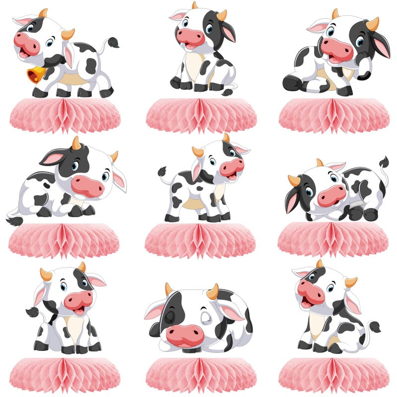 ZCPTZ 9 Pcs Pink Cow Honeycomb Centerpieces Farm Animals Cow Table Topper Honeycomb Pink Cow Theme Party Honeycomb 3D Cow Print Table Decoration for Party Baby Shower Western Party Supplies - Image 3