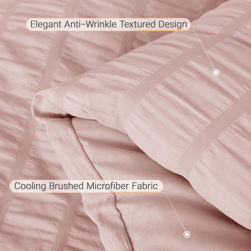 MUXHOMO 7 Pieces Queen Comforter Set, Seersucker Bed in a Bag Queen Size, All Season Luxury Bedding Set with Comforter, Flat Sheet, Fitted Sheet, Pillowcases & Shams, Rose Gold - Image 5