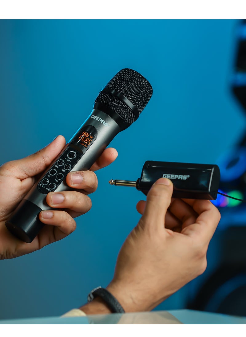 GEEPAS - Geepas UHF Wireless Microphone- GMP15014| High-Quality Sound and Low Noise, Improves Mobility and Flexibility| Select up to 30 Unique Frequencies, Effective Range 100 ft. , Perfect for Live Performers - Image 1