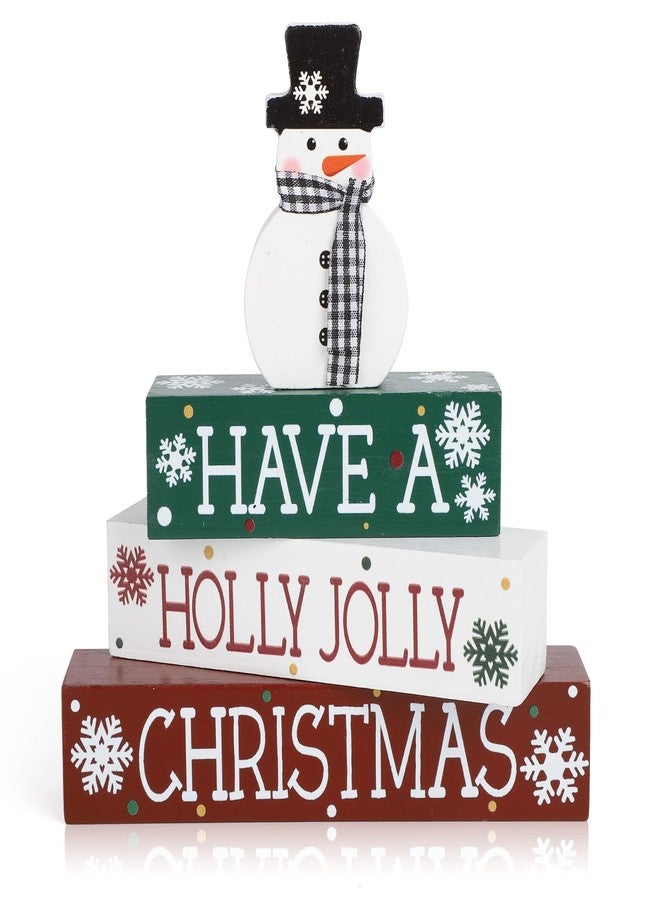 Sophena 4 Pcs Christmas Decorations Indoor Wooden Snowman Table Sign Decor Table Centerpieces Xmas Merry Christmas Tabletop Block for Holiday Office Desk Tiered Tray Party Shelf Decor Farmhouse Winter - Image 1