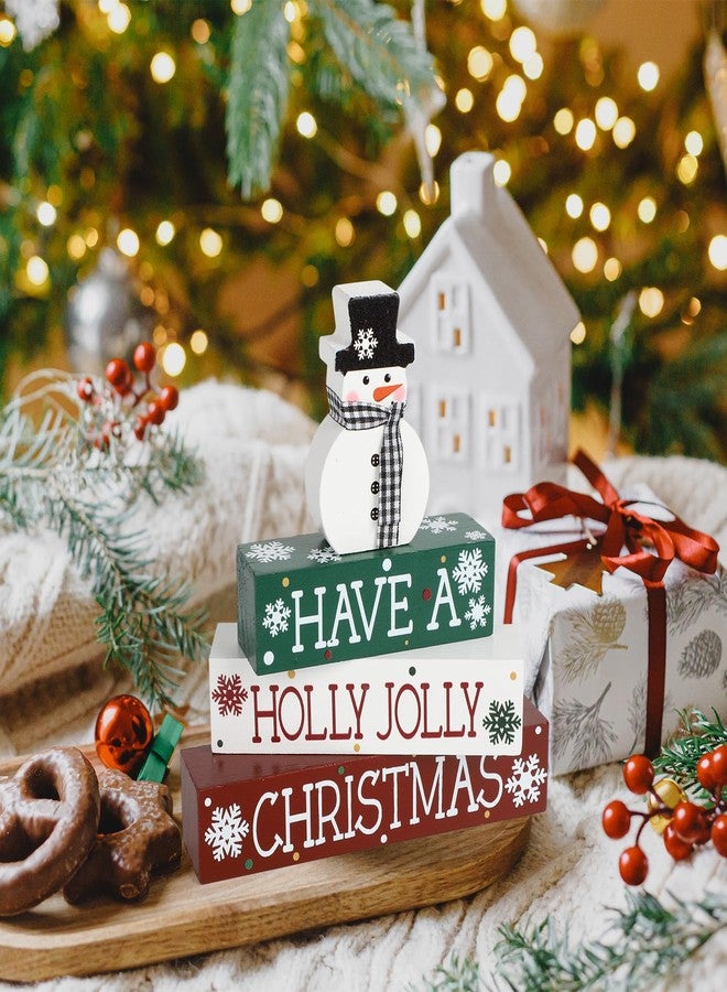 Sophena 4 Pcs Christmas Decorations Indoor Wooden Snowman Table Sign Decor Table Centerpieces Xmas Merry Christmas Tabletop Block for Holiday Office Desk Tiered Tray Party Shelf Decor Farmhouse Winter - Image 4