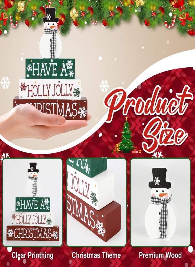 Sophena 4 Pcs Christmas Decorations Indoor Wooden Snowman Table Sign Decor Table Centerpieces Xmas Merry Christmas Tabletop Block for Holiday Office Desk Tiered Tray Party Shelf Decor Farmhouse Winter - Image 2