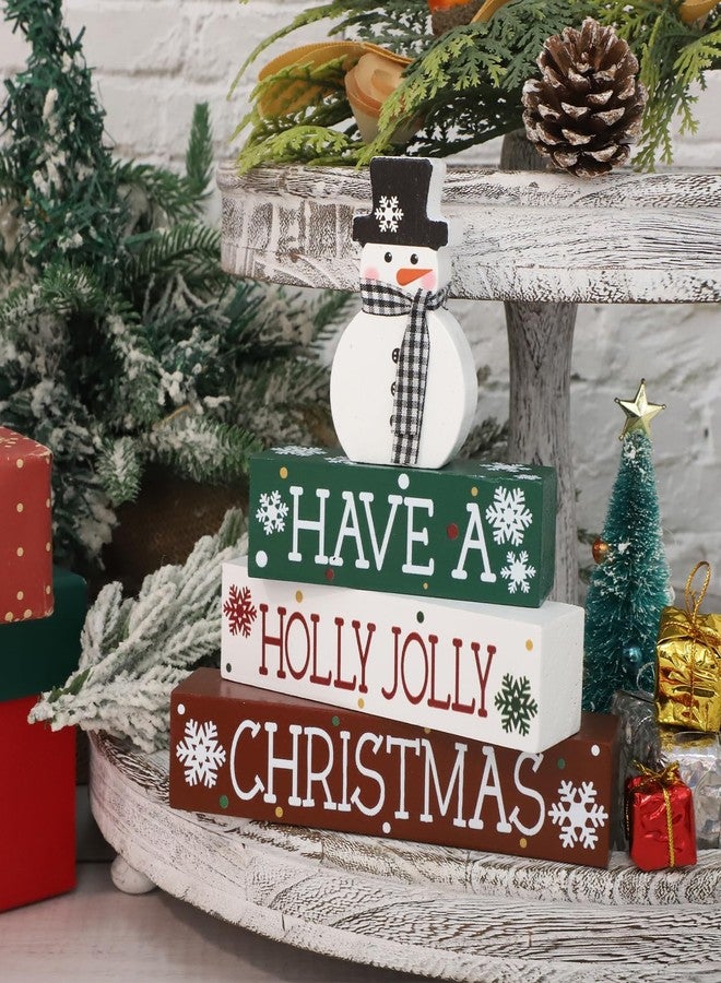 Sophena 4 Pcs Christmas Decorations Indoor Wooden Snowman Table Sign Decor Table Centerpieces Xmas Merry Christmas Tabletop Block for Holiday Office Desk Tiered Tray Party Shelf Decor Farmhouse Winter - Image 5