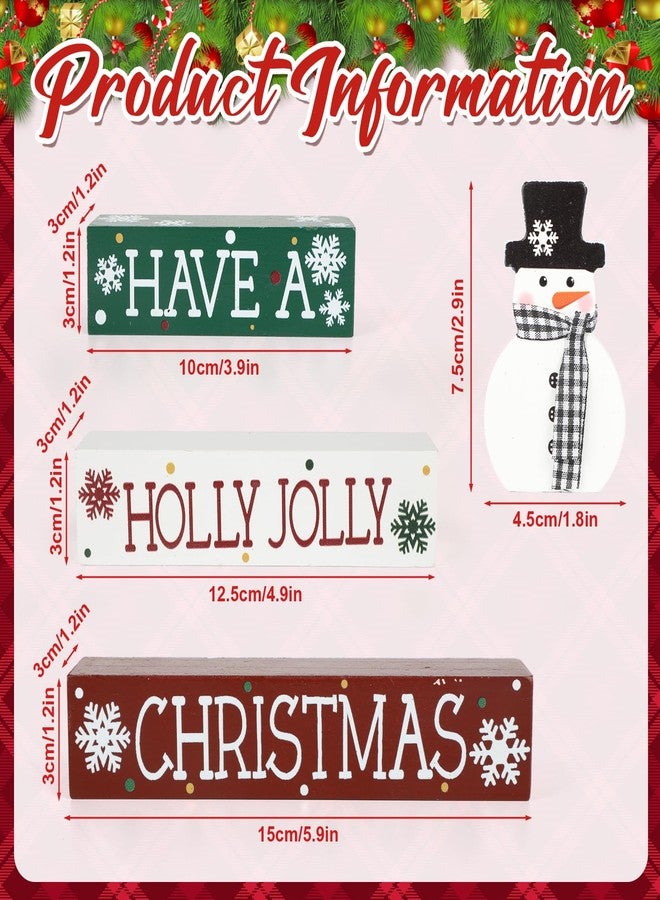 Sophena 4 Pcs Christmas Decorations Indoor Wooden Snowman Table Sign Decor Table Centerpieces Xmas Merry Christmas Tabletop Block for Holiday Office Desk Tiered Tray Party Shelf Decor Farmhouse Winter - Image 3